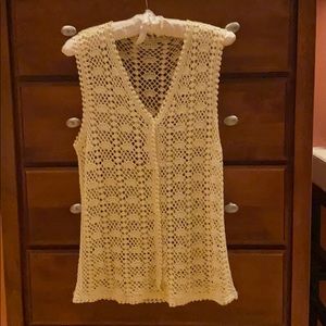 Vintage crochet bohemian sweater vest in cream